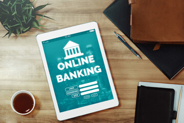 Online Banking for Digital Money Technology Concept. Graphic interface showing money transfer on...
