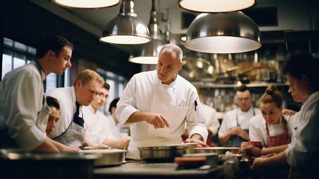 Action of Professional chef working in restaurant kitchen n a dark background
