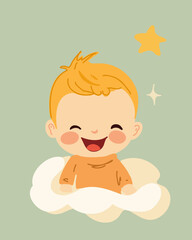 Funny red-haired little cheerful baby boy, vector illustration