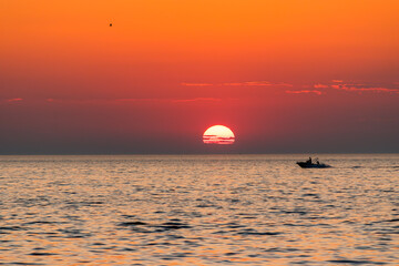 Spectacular sunset from the coast of Piran, on the Adriatic Sea.