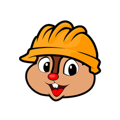 Squirrel face in cartoon style Wearing a Contractor's Helmet