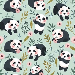 pattern vector cute panda pastel colors