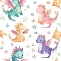 pattern vector cute watercolor dragon pastel