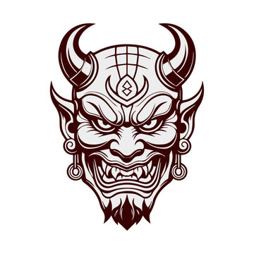 japanese oni mask devil flat vector illustration