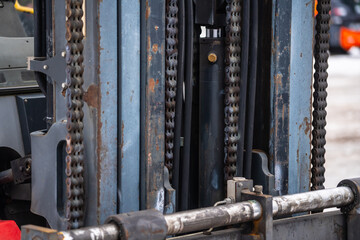 Forklift lifting chain close up