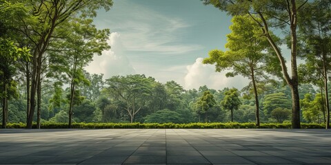 empty square floor and forest landscape