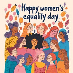 Illustration of a happy international woman day with woman day text, flowers decoration, and woman face celebrations banner or design background.