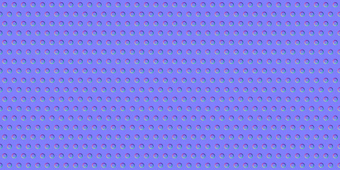 Seamless perforated steel grid normal map background texture. Metal speaker grill with punctured holes repeat pattern. Realistic 8k game design height or bump mapping material shader 3D rendering.