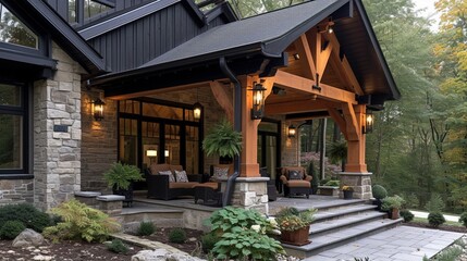 Fototapeta na wymiar In the design of a craftsman-style back house porch