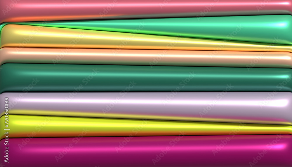 Poster multicolored inflated lines with a shiny surface, 3d rendering illustration