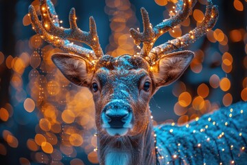 reindeer surrounded by the vibrant and glowing polymer dots - obrazy, fototapety, plakaty
