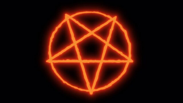 Animation of a burning pentagram on a black screen. Concept of summoning devil by occultist. Stock video with mystic symbol in 4K with alpha channel.