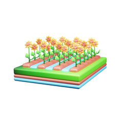 Sunflower Gardening 3d icon illustration or sunflower caring 3d icon
