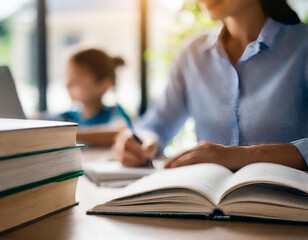 Learning Process. Open book on the background of the student's silhouette