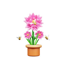 Flower 3d icon illustration or Chrysanthemum Flower Pot 3D Icon illustration