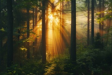 Wald Panorama mit Sonnenstrahlen