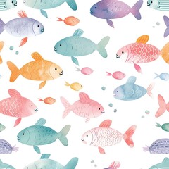 Naklejka premium pattern cute watercolor fishes pastel