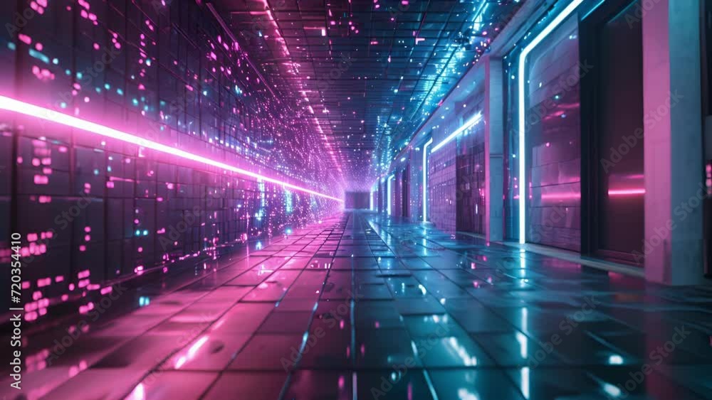 Poster a grid of bright neon lights creates a digital canvas in the neon matrix pulsing with energy.