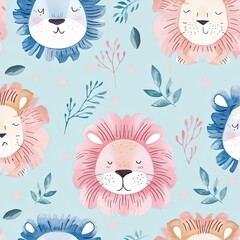 pattern cute watercolor lion pastel