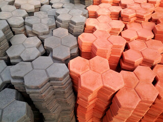 Stacks of concrete hexagonal interlocked paver  Blocks