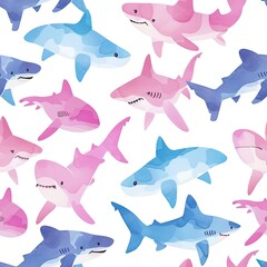 Fototapeta premium pattern cute watercolor shark pastel