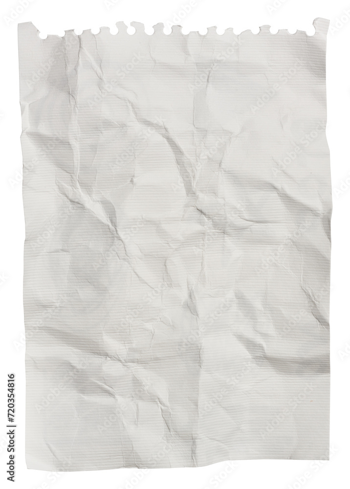 Poster torn and crumpled sheet from a notebook on a white isolated background