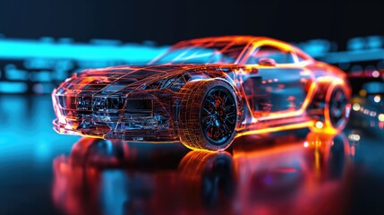 A model of a car assembled from glowing lines