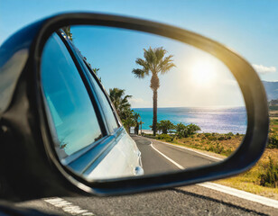 Fototapeta premium Reflection in a car rear view mirror