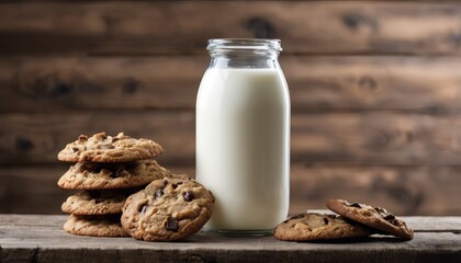 A jar of milk and cookies on a table
