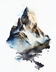 Watercolor Mountain Range Illustration Isolated on White Background. Colorful Digital Landscape Art