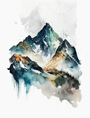 Watercolor Mountain Range Illustration Isolated on White Background. Colorful Digital Landscape Art