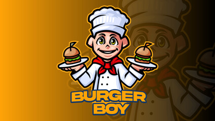 chef with menu Burger boy vector burger mascot 