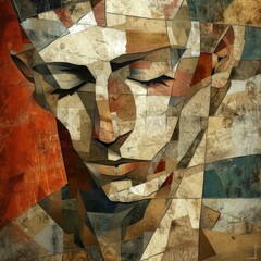 Creative Artwork of a Man in the Style of Harsh Palette Knife Work - Close Up Light Calm Brown Earth Tones - Man Painting Art Background created with Generative AI Technology