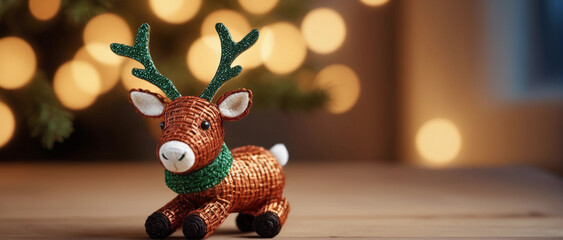 Cute reindeer Christmas image made of craft material with copy space - obrazy, fototapety, plakaty