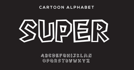 Comic black and white alphabet. Vector set. Comic text. Comics book font.