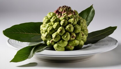 Fototapeta premium A white plate with a green fruit on it