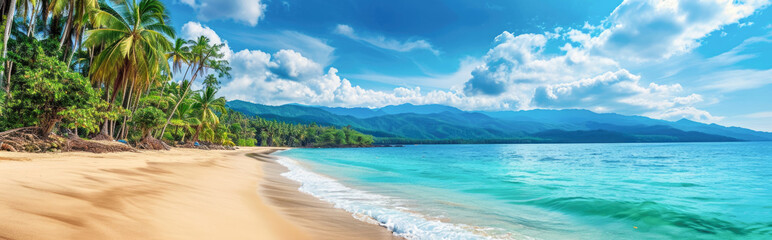 Panoramic view of beautiful tropical beach on Koh Samui, Thailand - obrazy, fototapety, plakaty