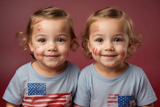 American Flag Headband 4th of July Patriotic boys, child paint on face ready for 4th of July independence celebration 