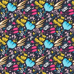 Fototapeta na wymiar Abstract seamless pattern with blooming flowers and leaves.natural illustration with flowers background.