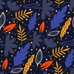 Abstract seamless pattern with blooming flowers and leaves.natural illustration with  flowers background.