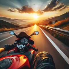 Biker on motorcycle on the road