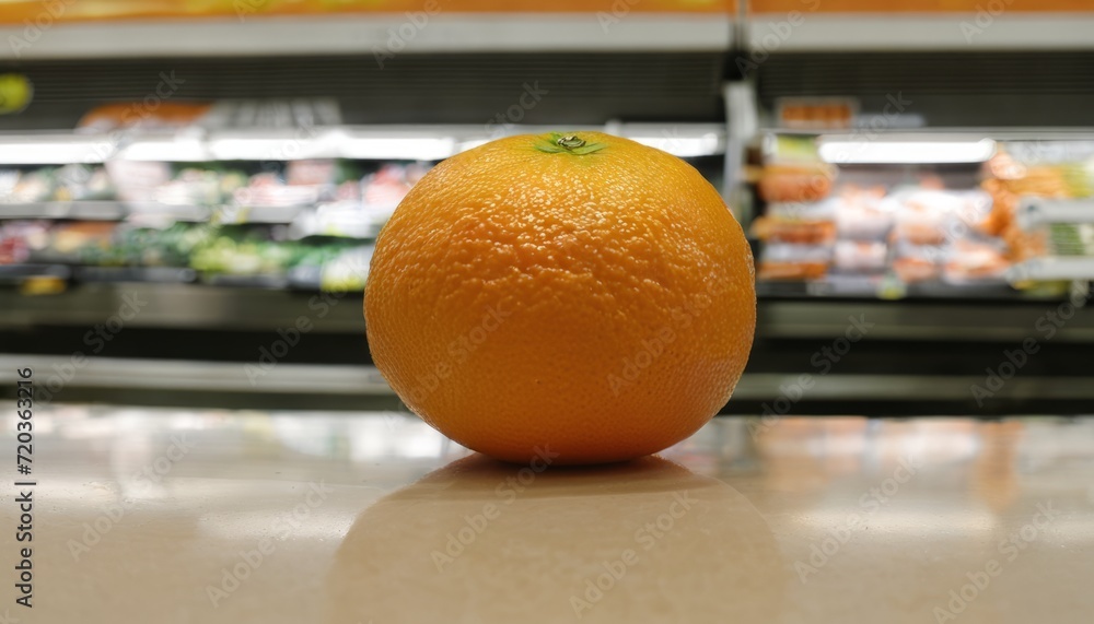 Canvas Prints A single orange sits on a counter