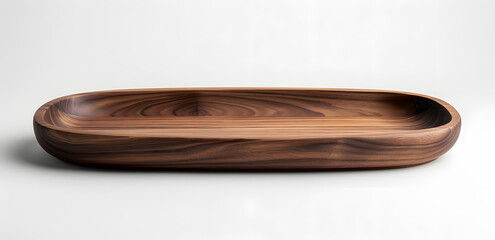 an oval wooden rectangular serving tray on a white background

