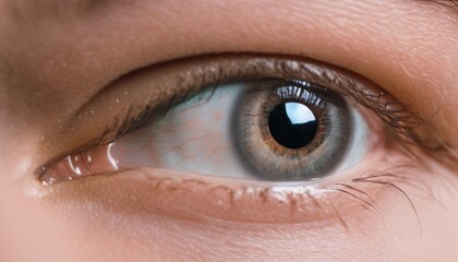 The eye of a person with a blue iris