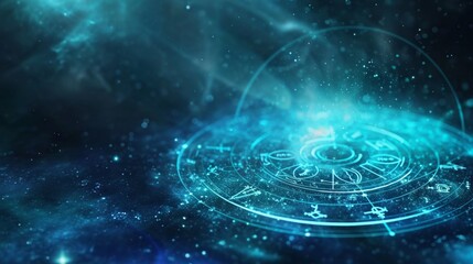 Zodiac signs inside of horoscope circle. Astrology in sky with many stars horoscopes concept.
