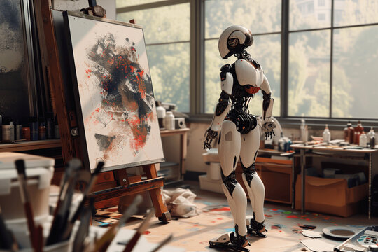 Autonomous Robot Creating Splatter Art in Bright Studio