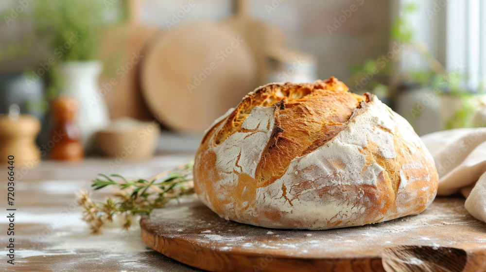 Poster homemade bread on a on rustic background copy space.