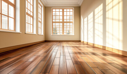 Empty living room with hardwood or parquet floor in modern apartment