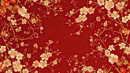Golden chinese pattern, Sakura Wallpaper, japanese background. AI generated illustration