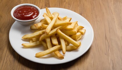 A plate of fries with ketchup on the side